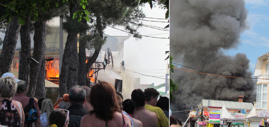 Пожар в кафе Дивноморска, пожар в России, горит кафе